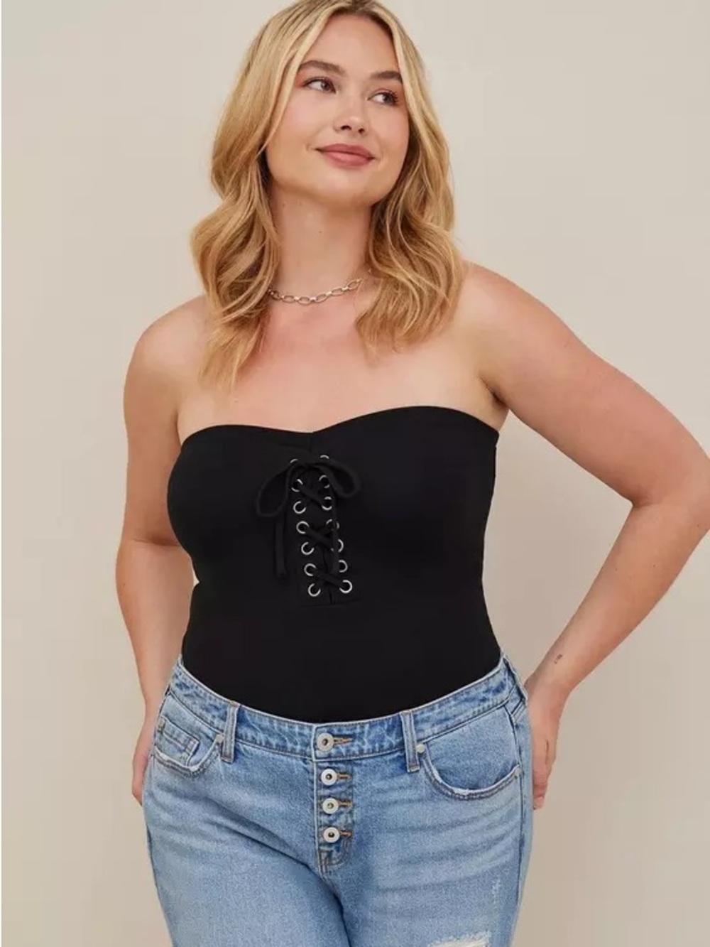 torrid Black Strapless Lace-Up Top